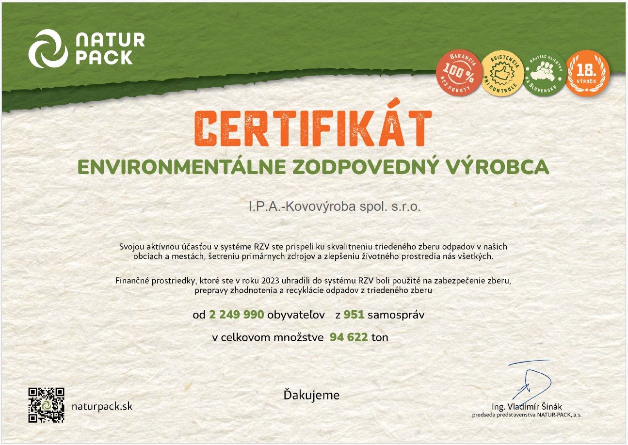 certifikát natur pack
